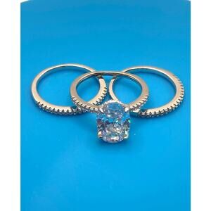 Oval-cut Stacked Rings Silver Overlay Made with SWAROVSKI Elements Sz 8.5